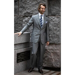 Alan Flusser Comfort Stretch Nailhead Gray Pleated Dress Pants 40W x 32L NWT
